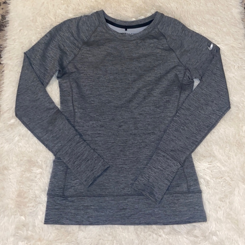 Nike golf crewneck sweatshirt grey size Small swoosh on sleeve side pocket